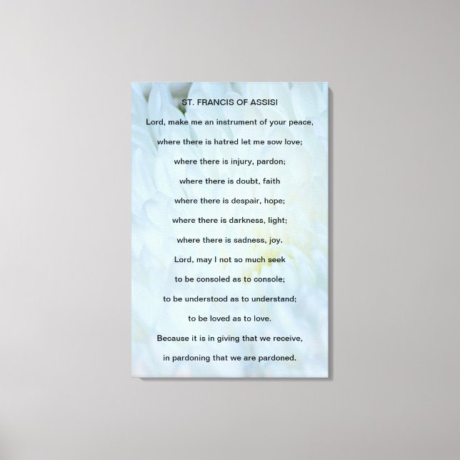 St Francis of Assisi Prayer Canvas Print (Front)