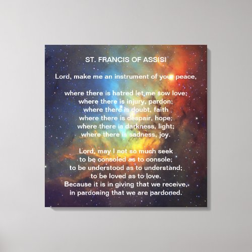 St Francis of Assisi Prayer Canvas Print