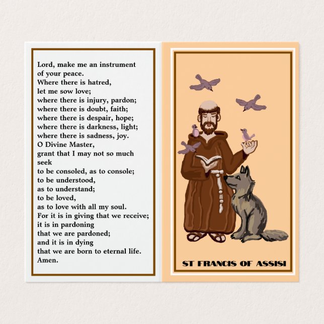 St Francis of Assisi prayer card (Outside Unfolded)