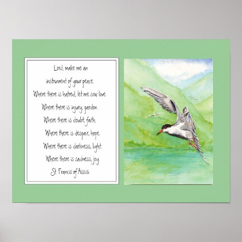 St Francis of Assisi Prayer Common Tern Bird Poster