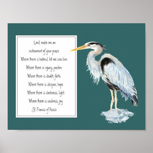 St Francis of Assisi Prayer Great Blue Heron Bird Poster