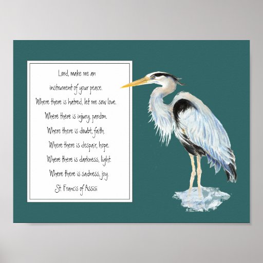 St. Francis of Assisi Prayer Great Blue Heron Bird Poster | Zazzle