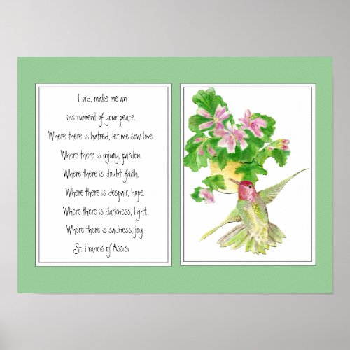 St Francis of Assisi Prayer Hummingbird Flower Poster