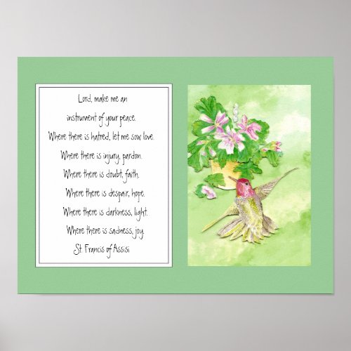 St Francis of Assisi Prayer Hummingbird Flower Poster