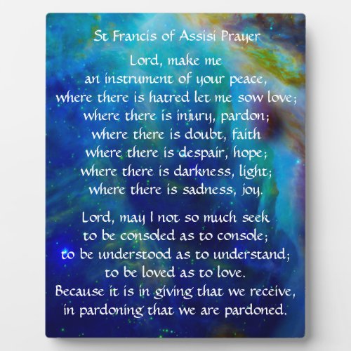 St Francis of Assisi Prayer Plaque