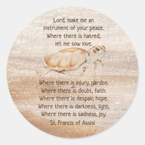 St Francis of Assisi Prayer Sea Turtle Art Classic Round Sticker