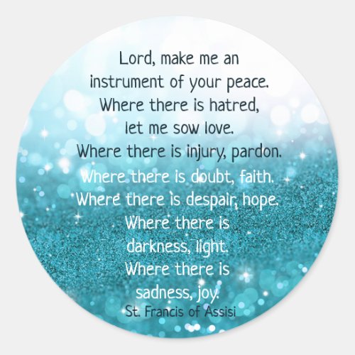 St Francis of Assisi Prayer Snow Snowflake Winter Classic Round Sticker