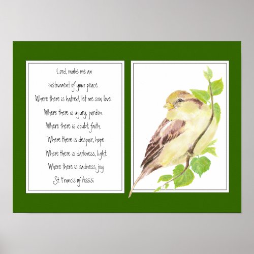 St Francis of Assisi Prayer Sparrow bird Poster