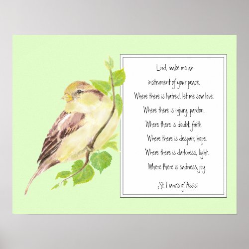 St Francis of Assisi Prayer Sparrow bird Poster