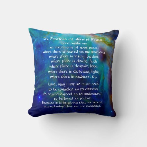 St Francis of Assisi Prayer Throw Pillow