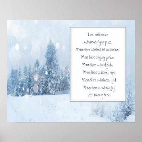 St Francis of Assisi Prayer Winter Snow Forest Poster