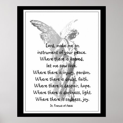 St Francis of Assisi Prayer with Angel Poster