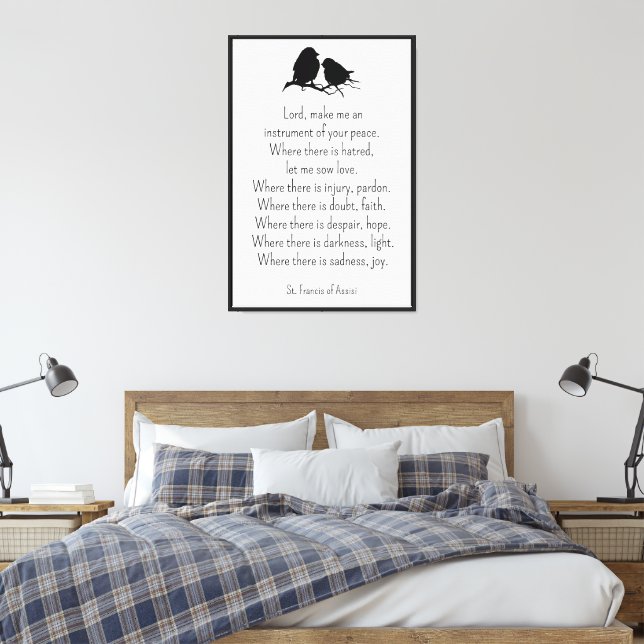 St. Francis of Assisi Prayer with Little Birds Canvas Print (Insitu(Bedroom))