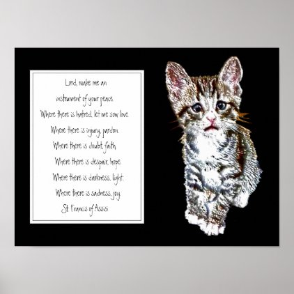 St. Francis of Assisi Prayer with Sweet Kitten Cat Poster