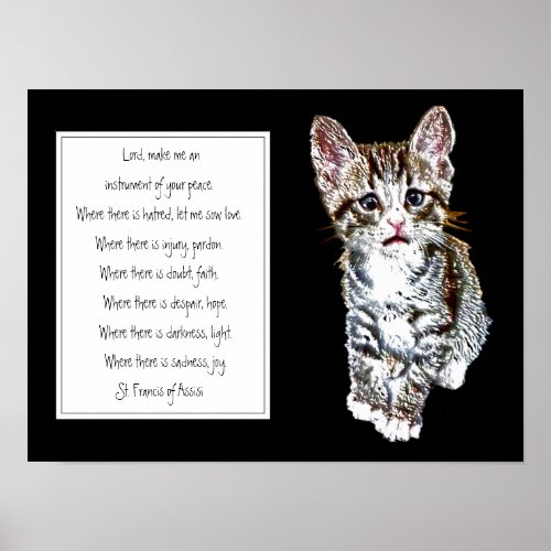 St Francis of Assisi Prayer with Sweet Kitten Cat Poster