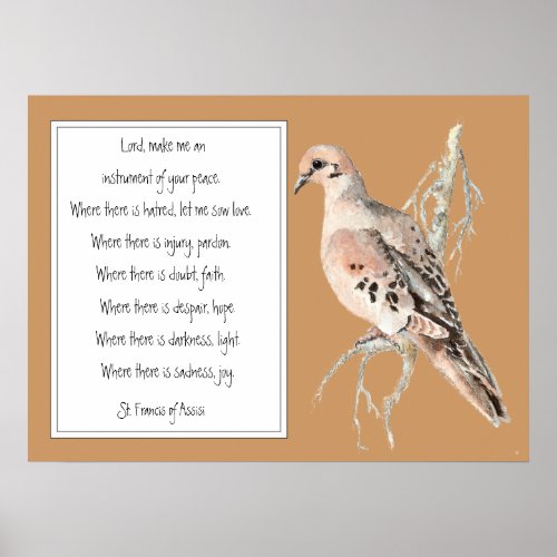 St Francis of Assisi Prayer with Watercolor Dove Poster