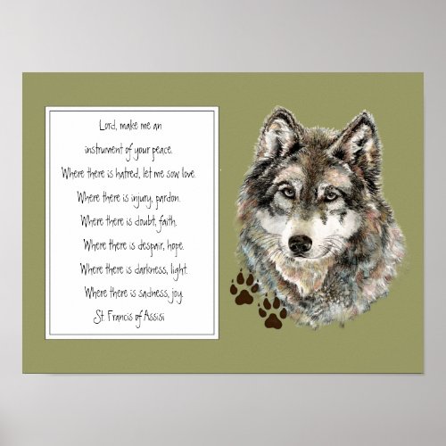 St Francis of Assisi Prayer with Wolf Tracks Poster