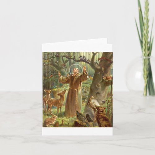 St Francis of Assisi preaching to animals Card
