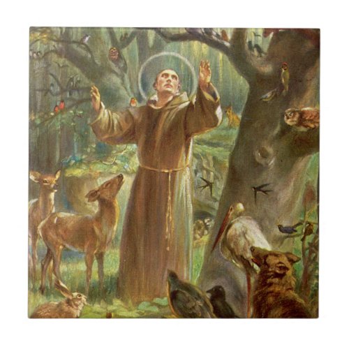 St Francis of Assisi preaching to animals Ceramic Tile