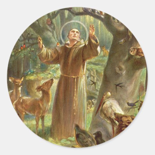 St Francis of Assisi preaching to animals Classic Round Sticker