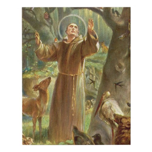 St Francis of Assisi preaching to animals Faux Canvas Print