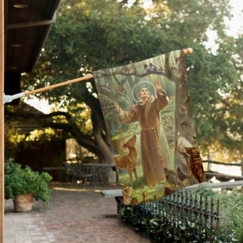 St Francis of Assisi preaching to animals House Flag