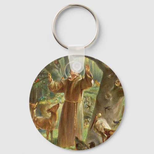 St Francis of Assisi preaching to animals Keychain