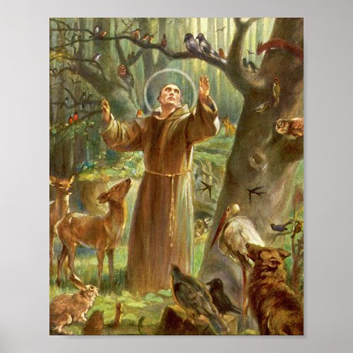 St Francis of Assisi preaching to animals Poster