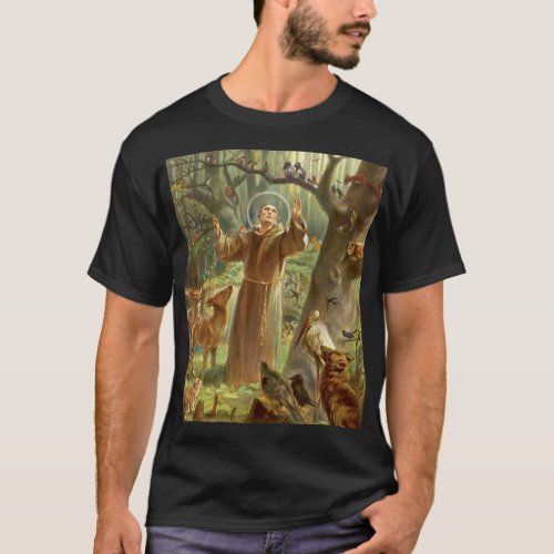 St Francis of Assisi preaching to animals T_Shirt
