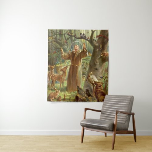 St Francis of Assisi preaching to animals Tapestry