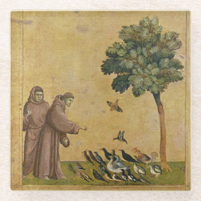 St. Francis of Assisi preaching to the birds Glass Coaster (Front)