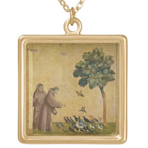 St Francis of Assisi preaching to the birds Gold Plated Necklace