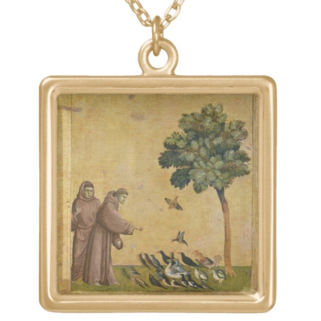 St. Francis of Assisi preaching to the birds Gold Plated Necklace (Front)