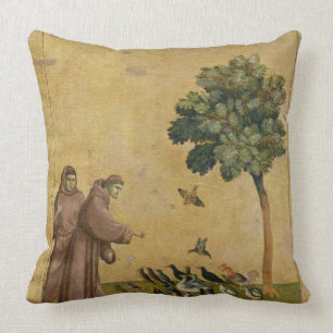 St. Francis of Assisi preaching to the birds Throw Pillow
