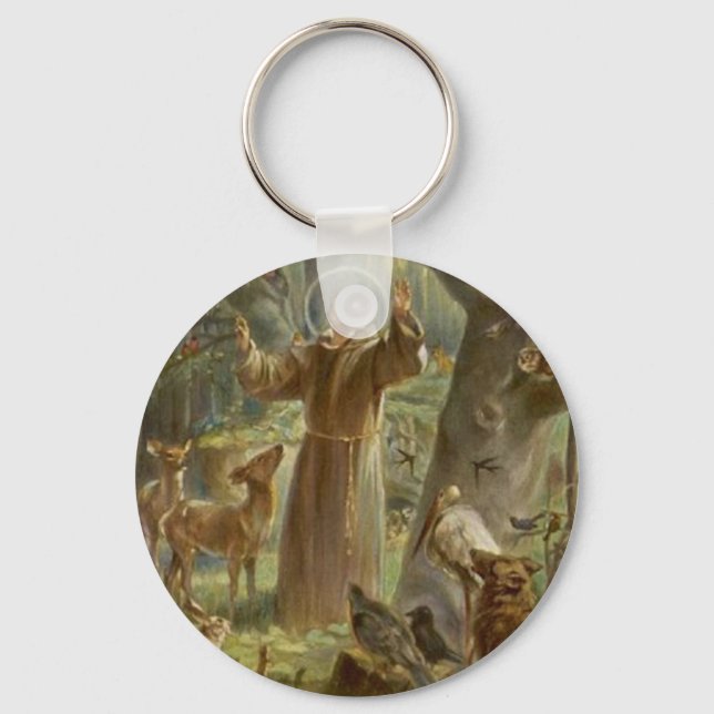 St. Francis of Assisi Surrounded by Animals Keychain (Front)