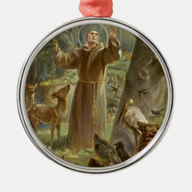 St. Francis of Assisi Surrounded by Animals Metal Ornament (Front)