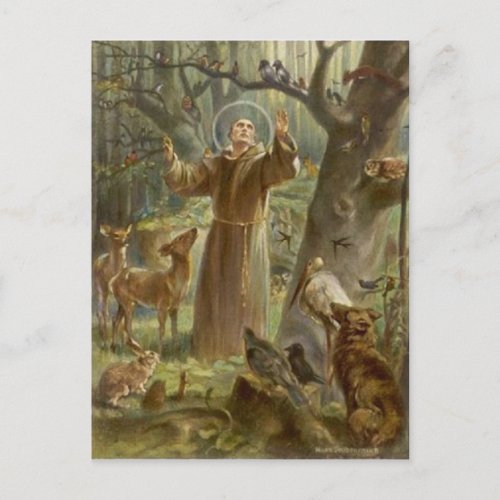 St Francis of Assisi Surrounded by Animals Postcard