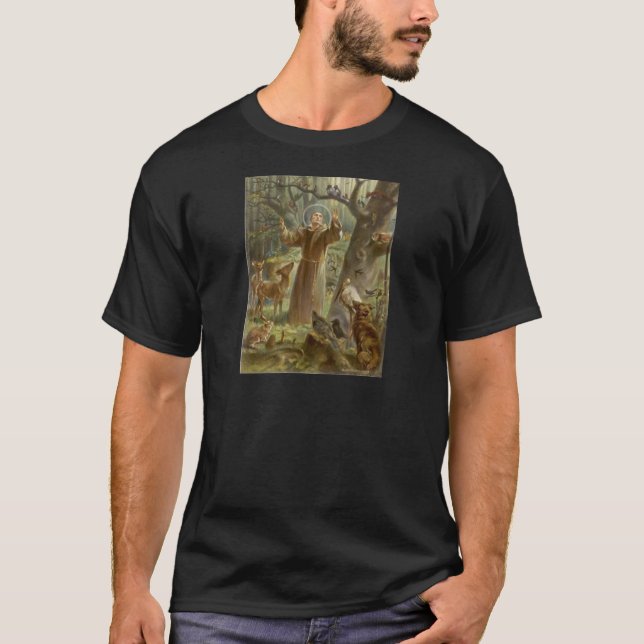 St. Francis of Assisi Surrounded by Animals T-Shirt (Front)