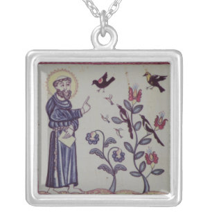 St Francis of Assisi with bird Silver Plated Necklace