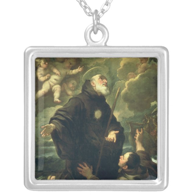 St Francis of Paola, 1416-1507) Silver Plated Necklace (Front)