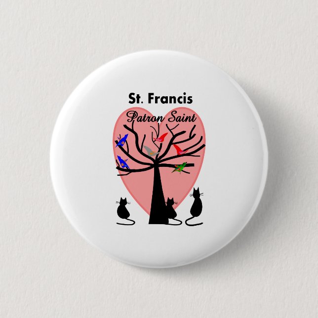 St Francis Patron Saint--Unique Tree and Animals Pinback Button (Front)
