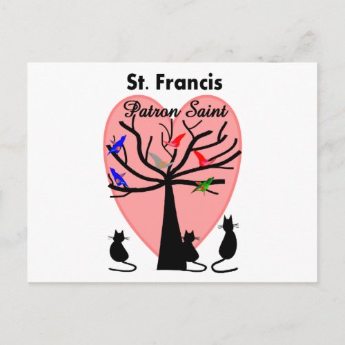 St Francis Patron Saint__Unique Tree and Animals Postcard