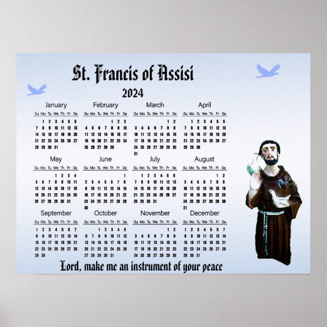 St. Francis Prayer 2024 Catholic Calendar Poster