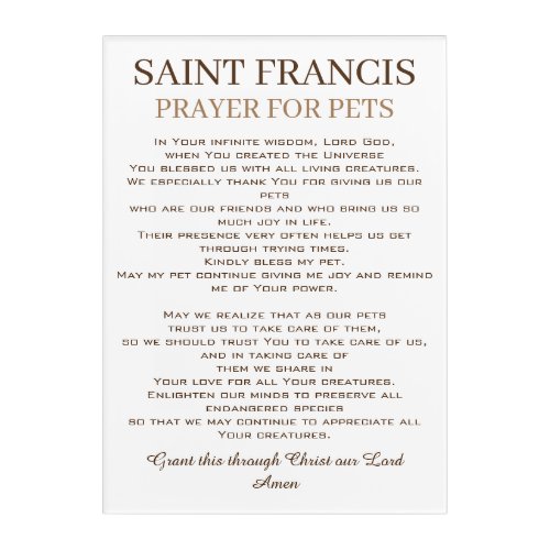St Francis Prayer for Pets Acrylic Print