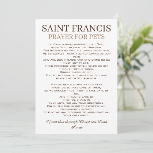 St Francis Prayer for Pets Flat Card