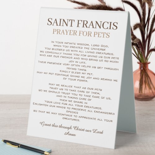 St Francis Prayer for Pets Table Tent Sign