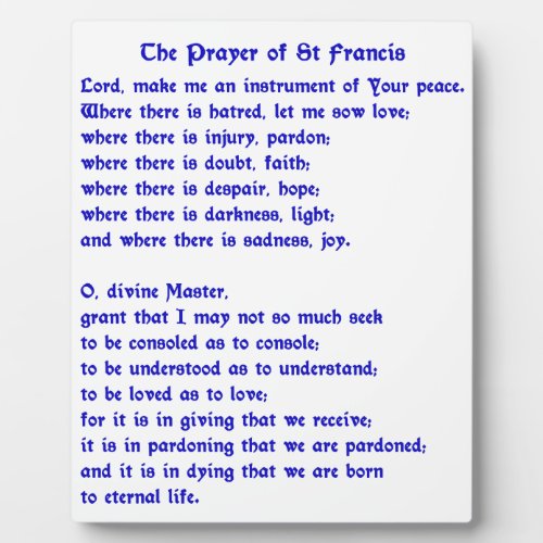 St Francis Prayer Plaque