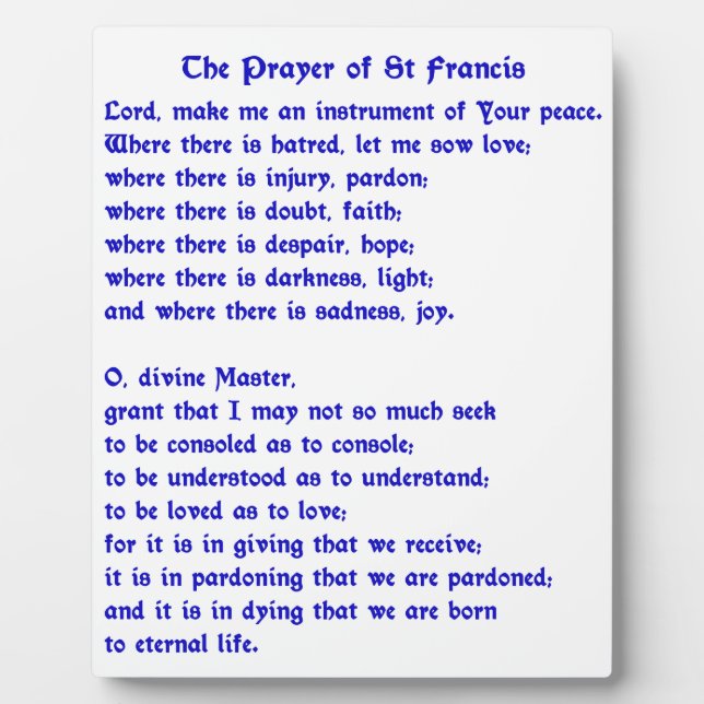 St Francis Prayer Plaque (Front)