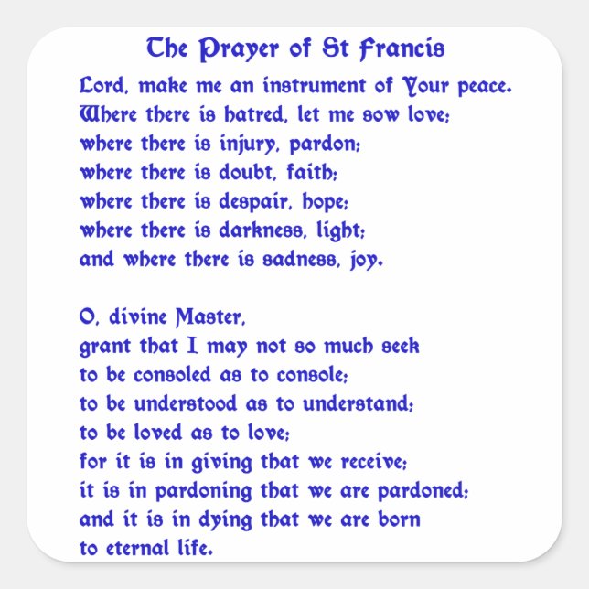 St Francis Prayer Square Sticker (Front)