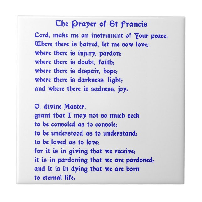 St Francis Prayer Tile (Front)